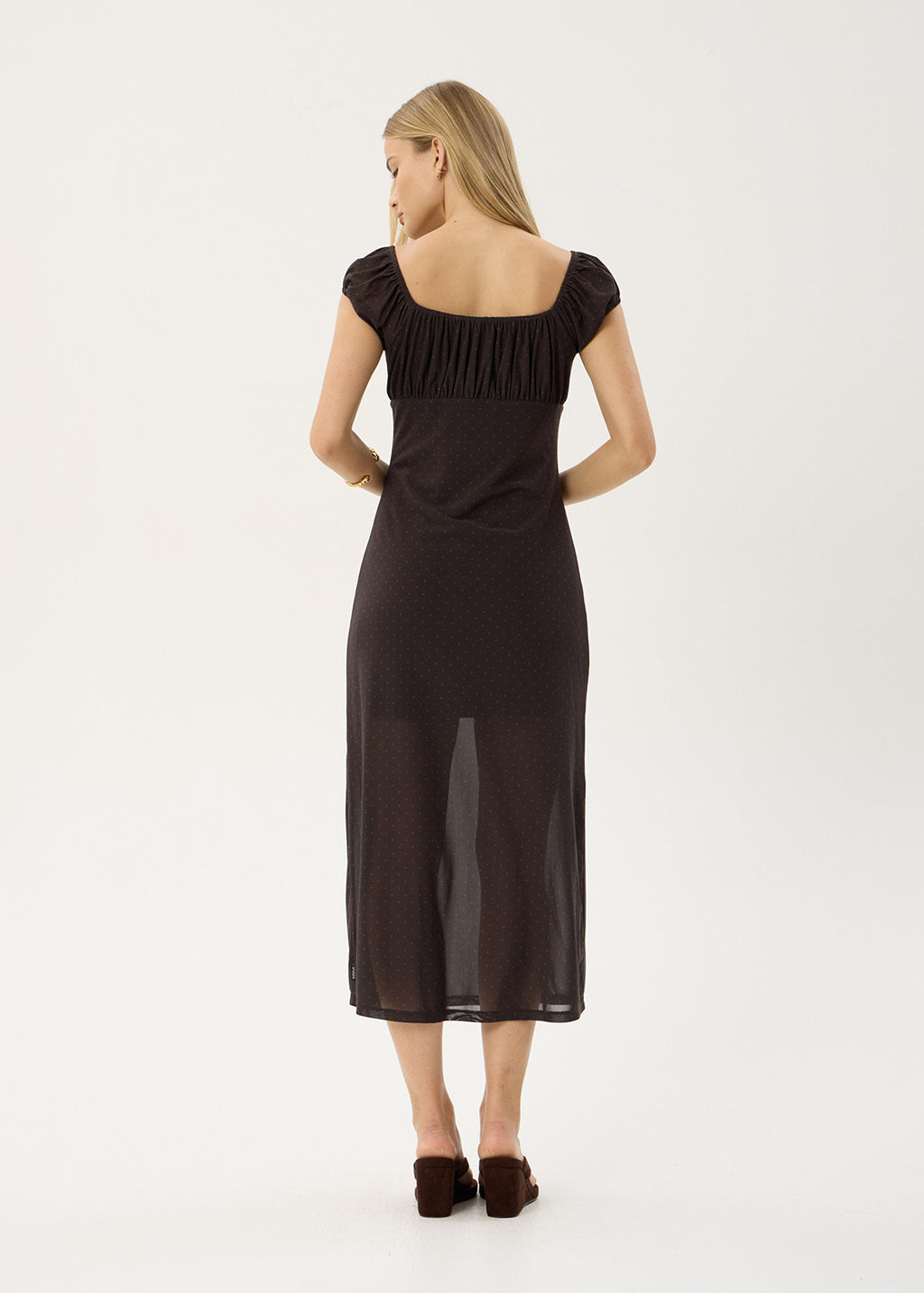 AFENDS Womens Melanie - Mesh Midi Dress - Polka Coffee