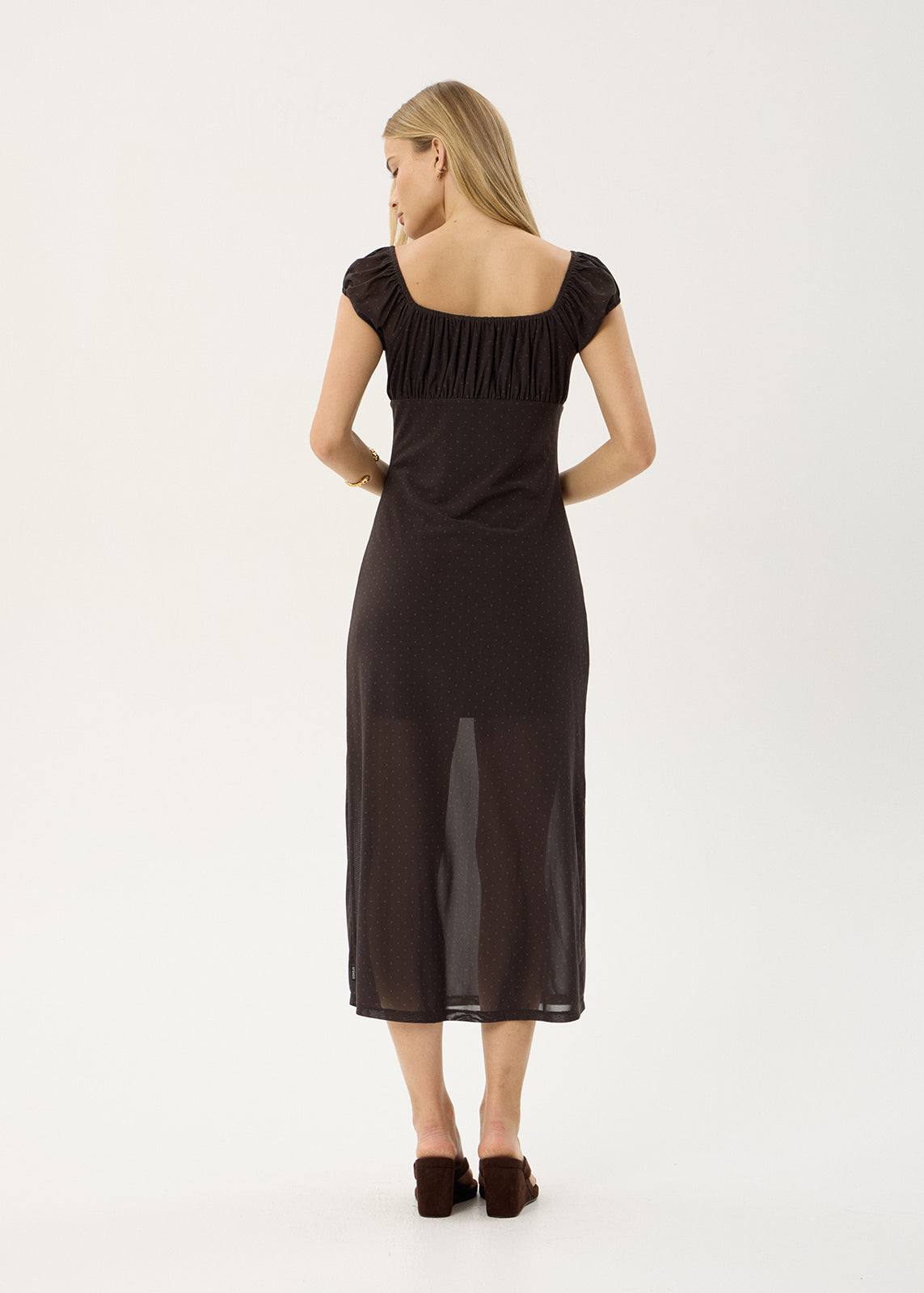 AFENDS Womens Melanie - Mesh Midi Dress - Polka Coffee