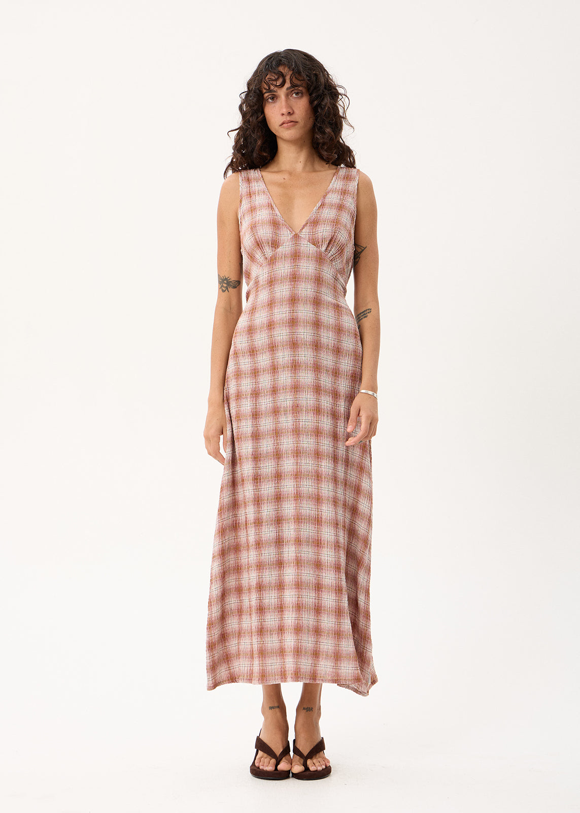 AFENDS Tully - Seersucker Maxi Dress - Desert Check