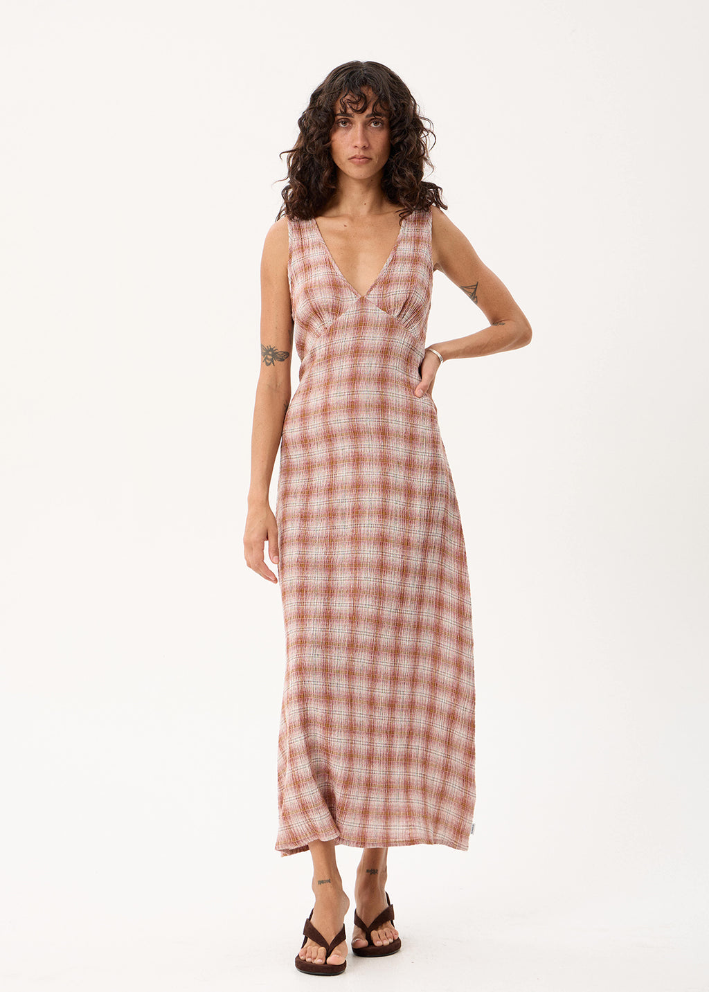 AFENDS Tully - Seersucker Maxi Dress - Desert Check