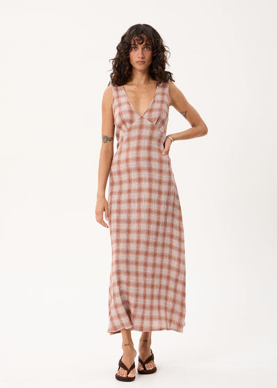 AFENDS Tully - Seersucker Maxi Dress - Desert Check