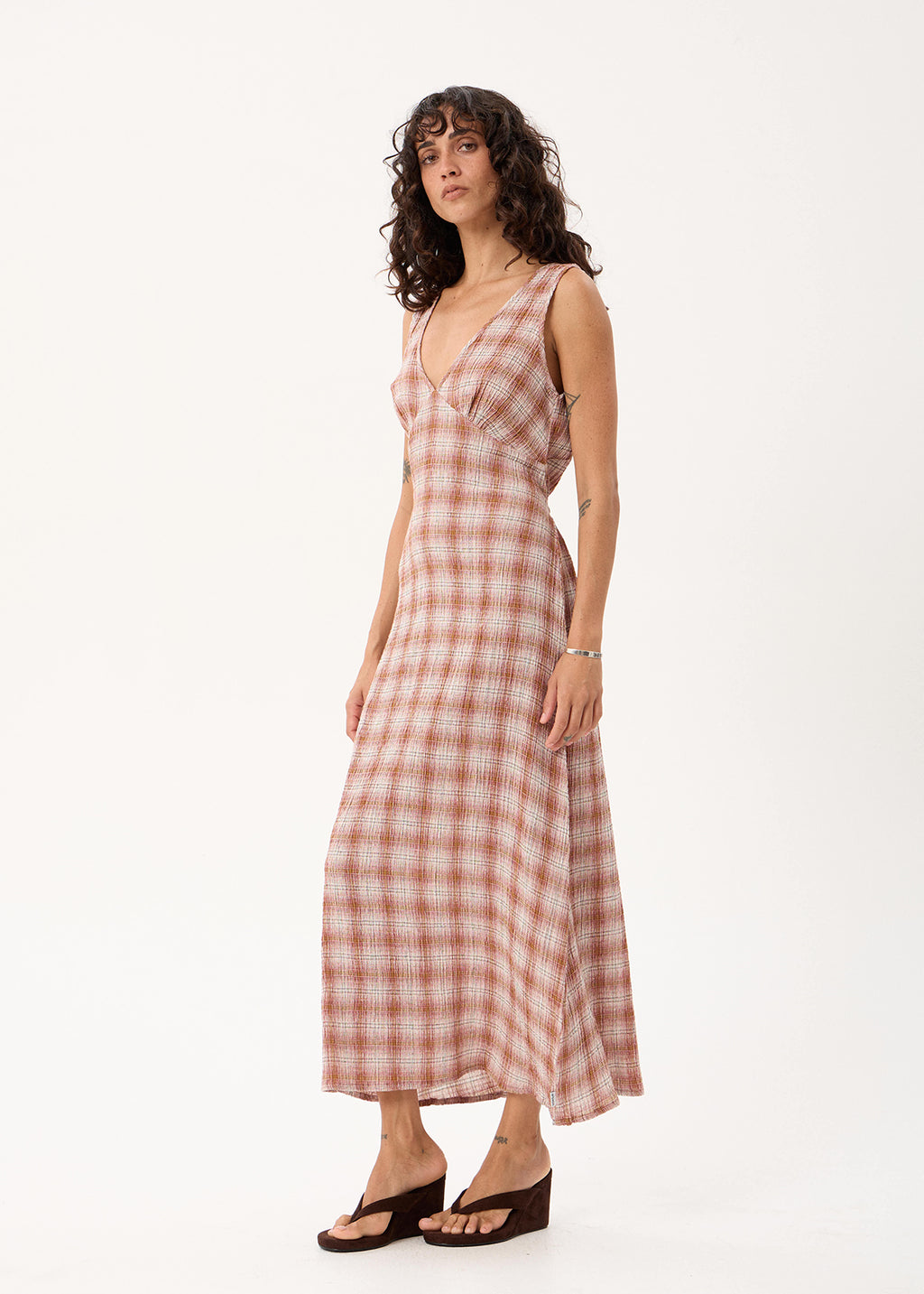 AFENDS Tully - Seersucker Maxi Dress - Desert Check