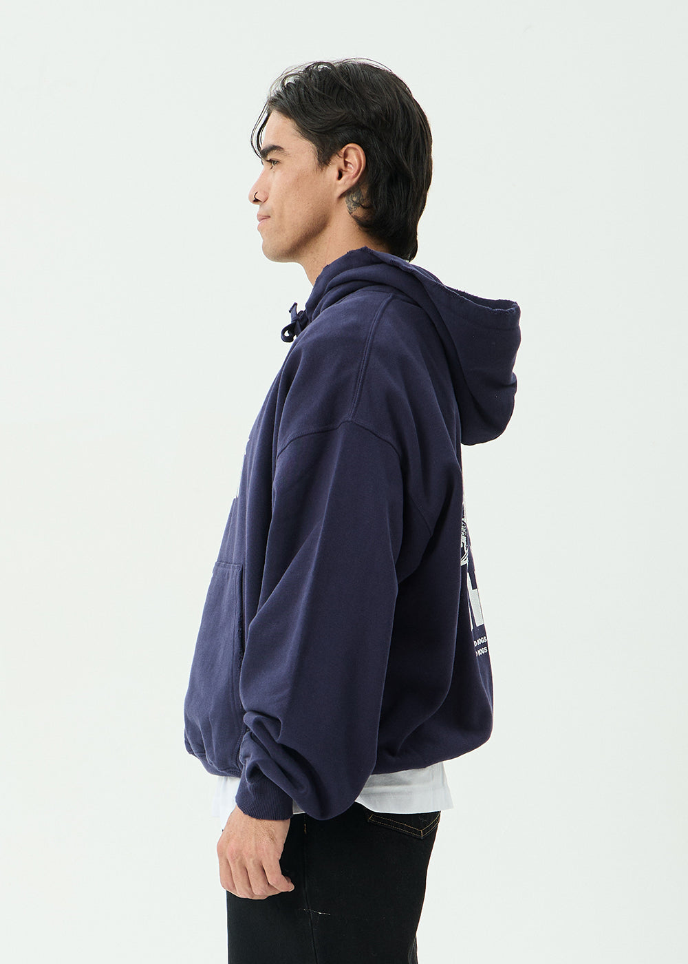 AFENDS Mens Bad Dog - Boxy Pull On Hood - Washed Deep Sea