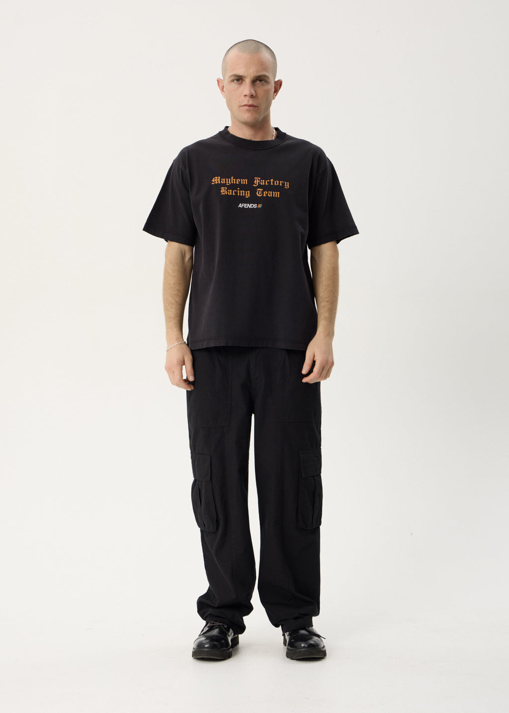 AFENDS Mens Mayhem - Heavyweight Boxy Tee - Stone Black