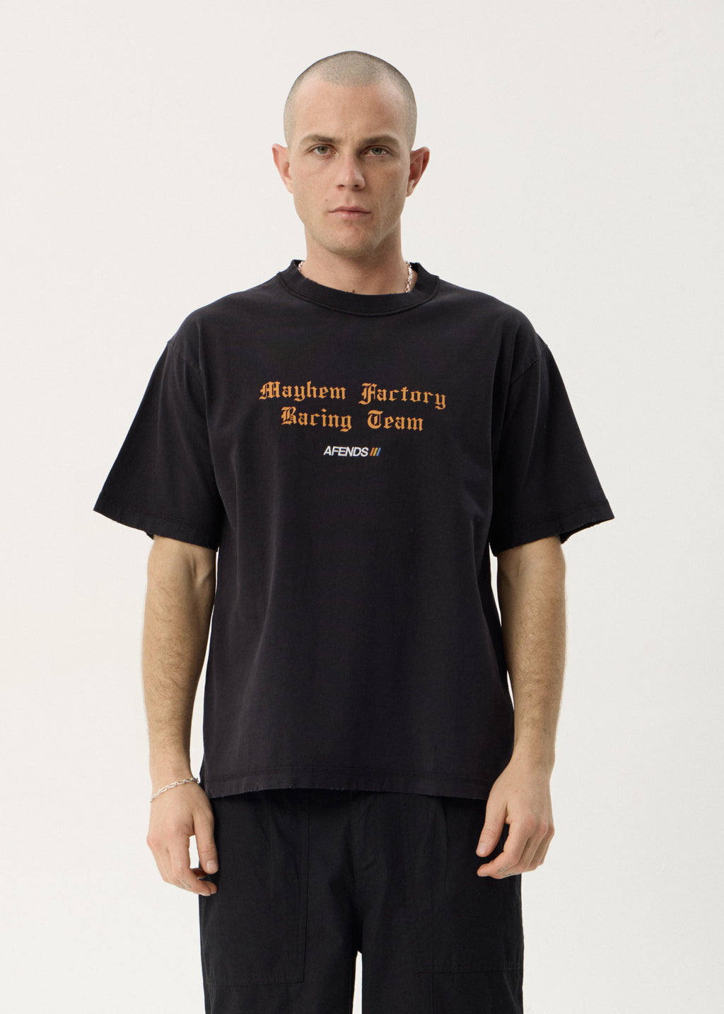 AFENDS Mens Mayhem - Heavyweight Boxy Tee - Stone Black