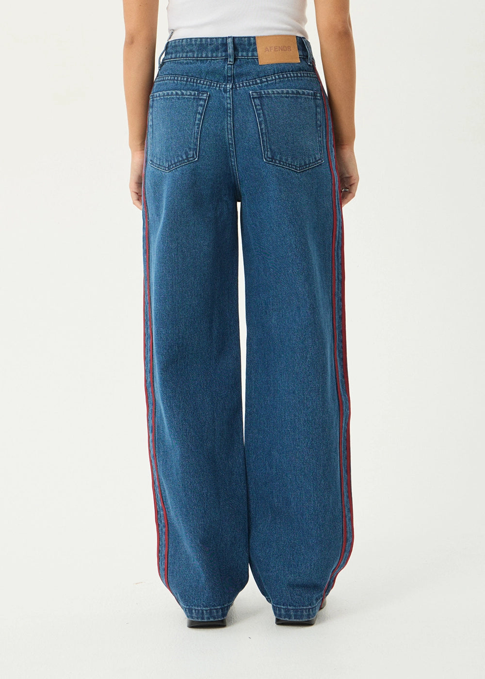 AFENDS Womens Bella Stripe - Denim Wide Leg Baggy Jean - Authentic Blue