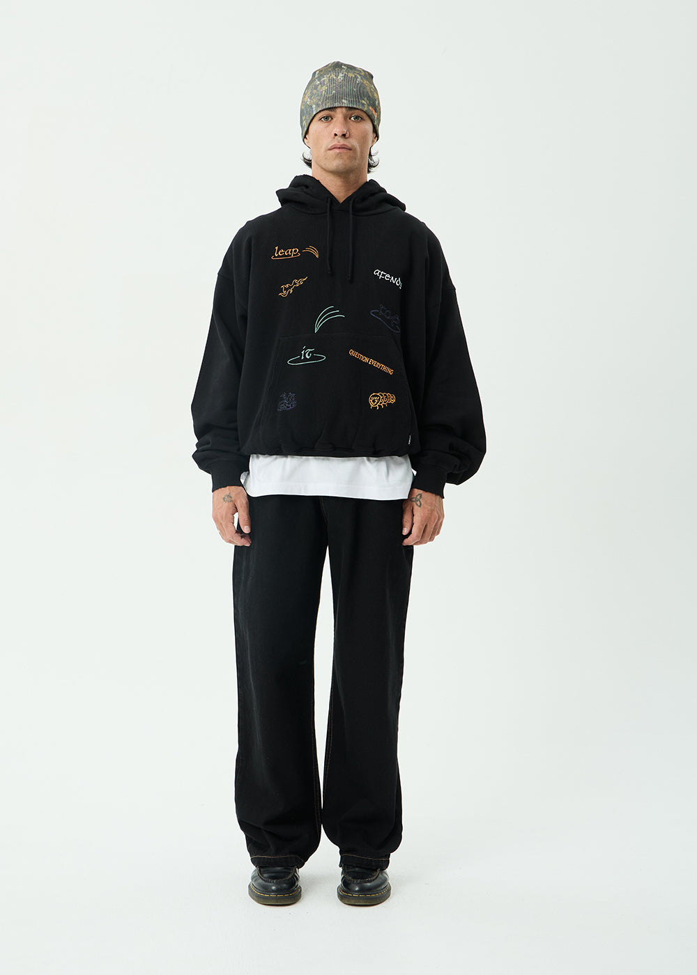 AFENDS Mens Leap - Boxy Pull On Hood - Black