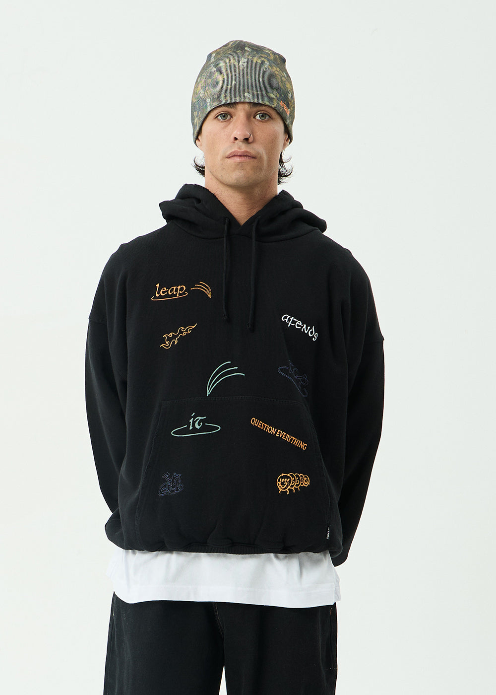 AFENDS Mens Leap - Boxy Pull On Hood - Black