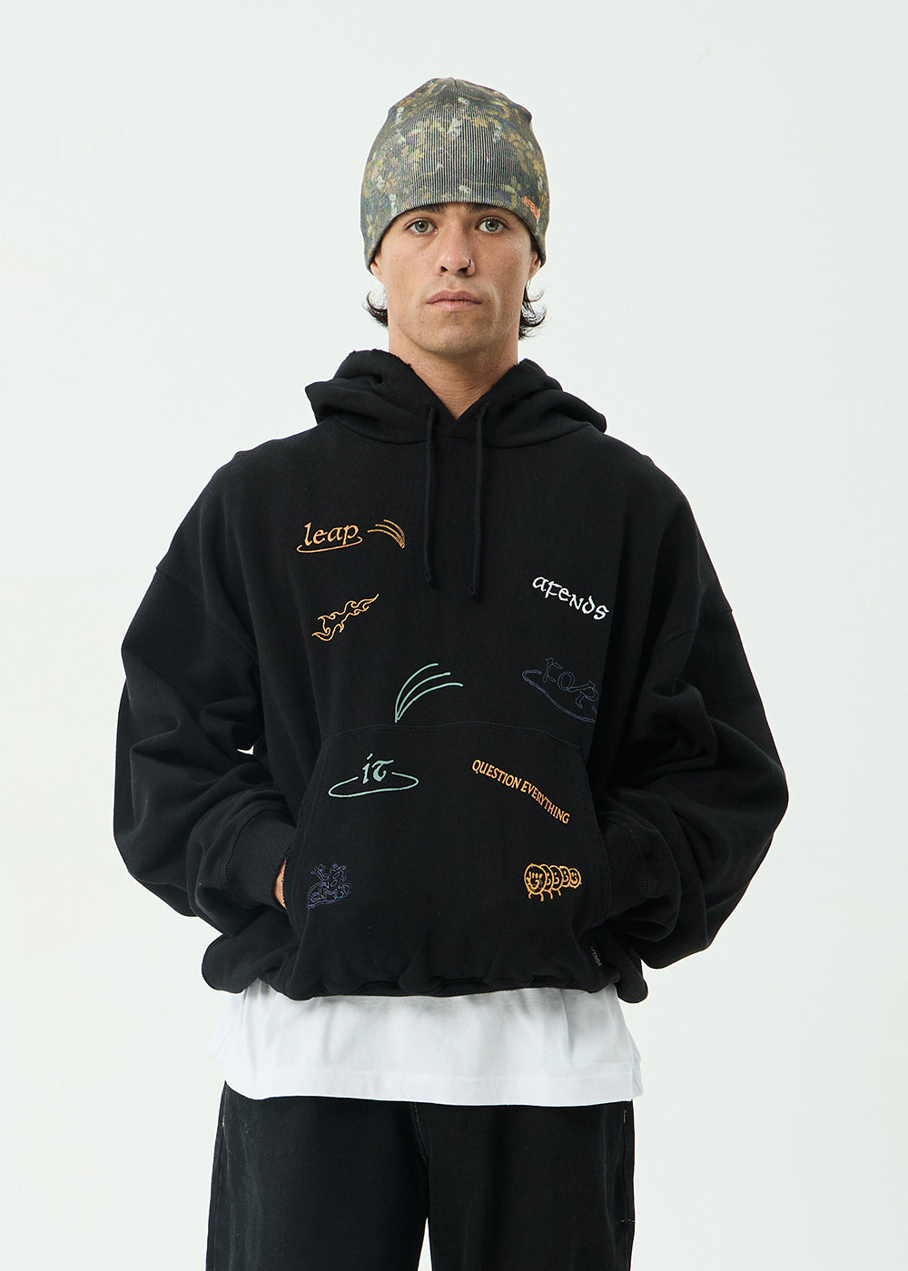 AFENDS Mens Leap - Boxy Pull On Hood - Black