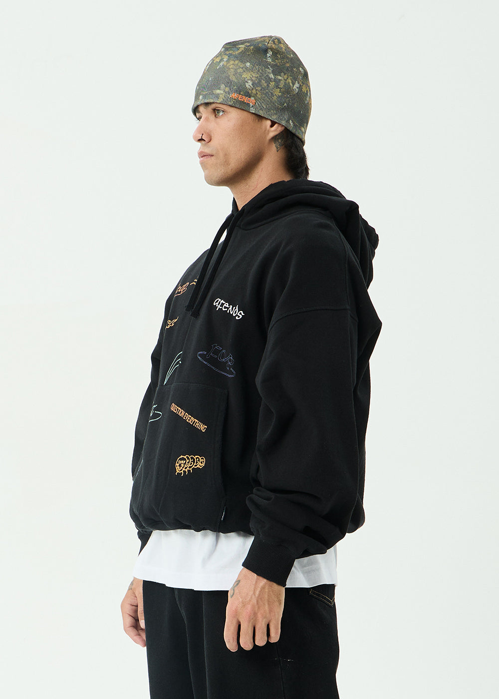 AFENDS Mens Leap - Boxy Pull On Hood - Black