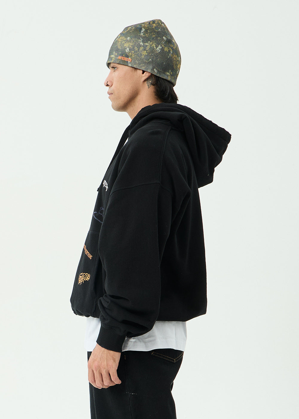 AFENDS Mens Leap - Boxy Pull On Hood - Black