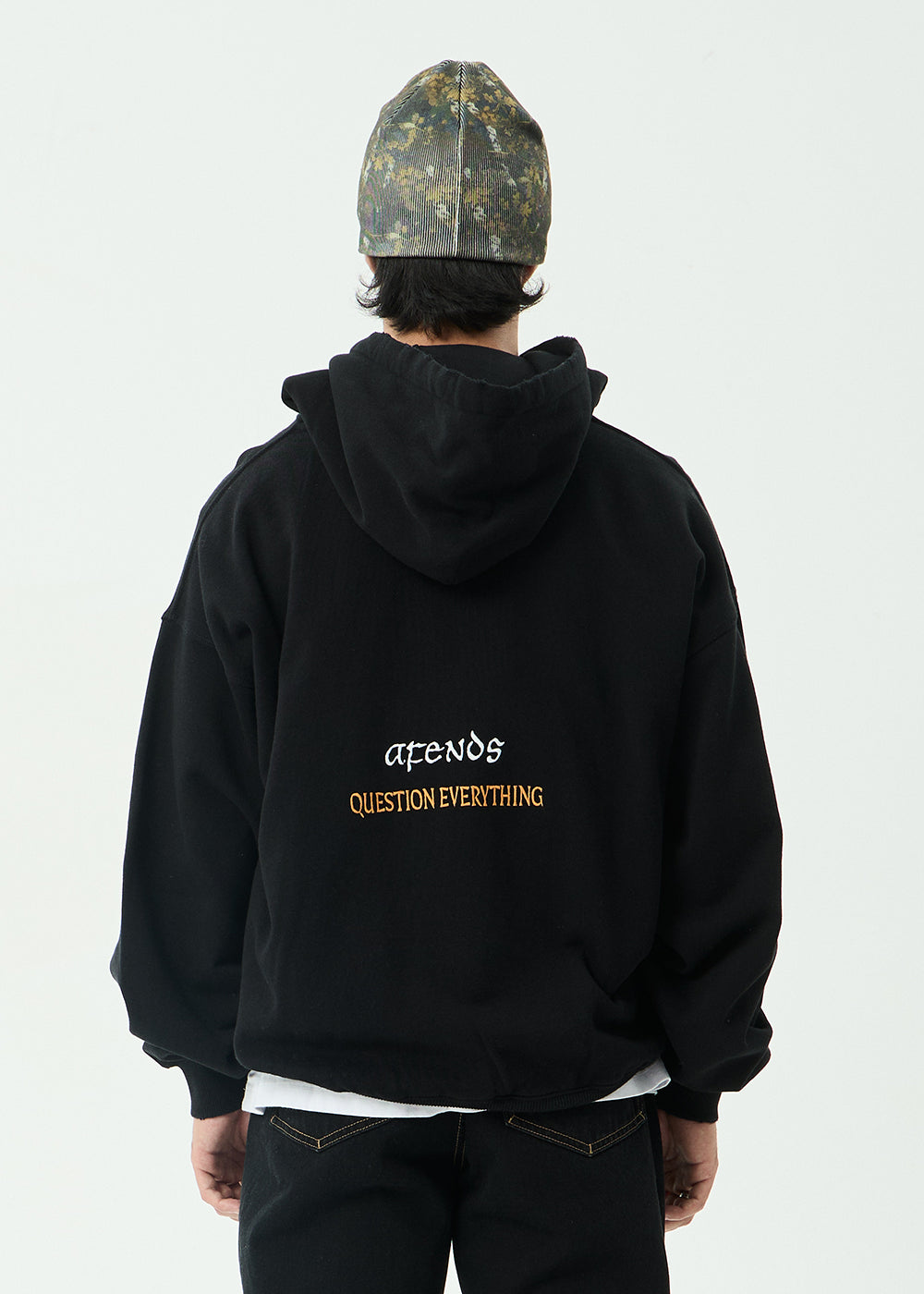 AFENDS Mens Leap - Boxy Pull On Hood - Black