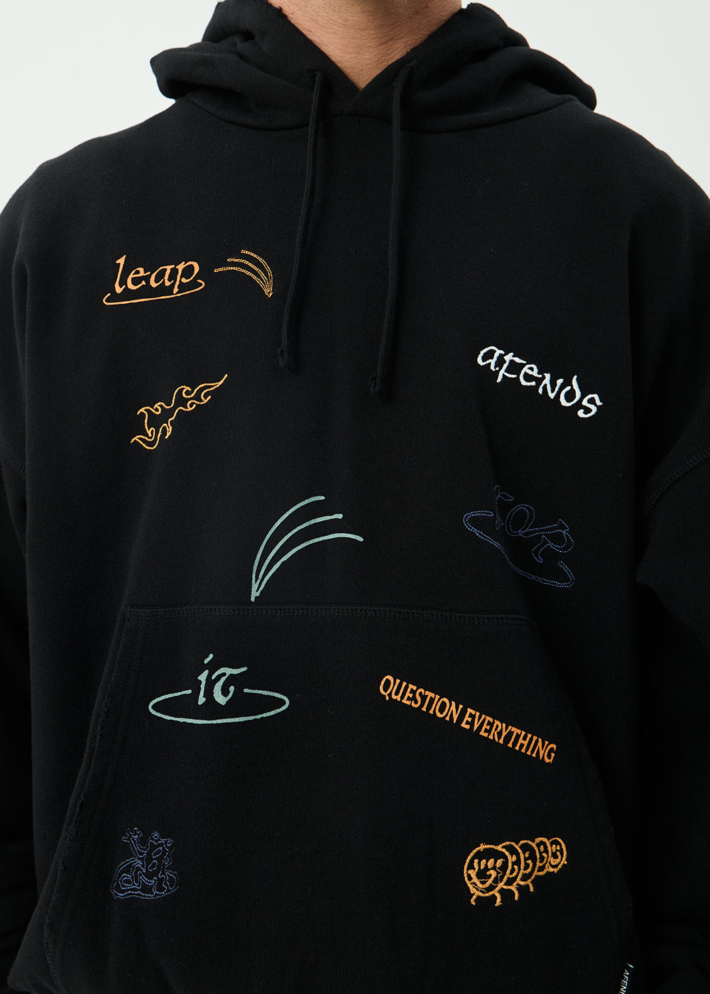 AFENDS Mens Leap - Boxy Pull On Hood - Black