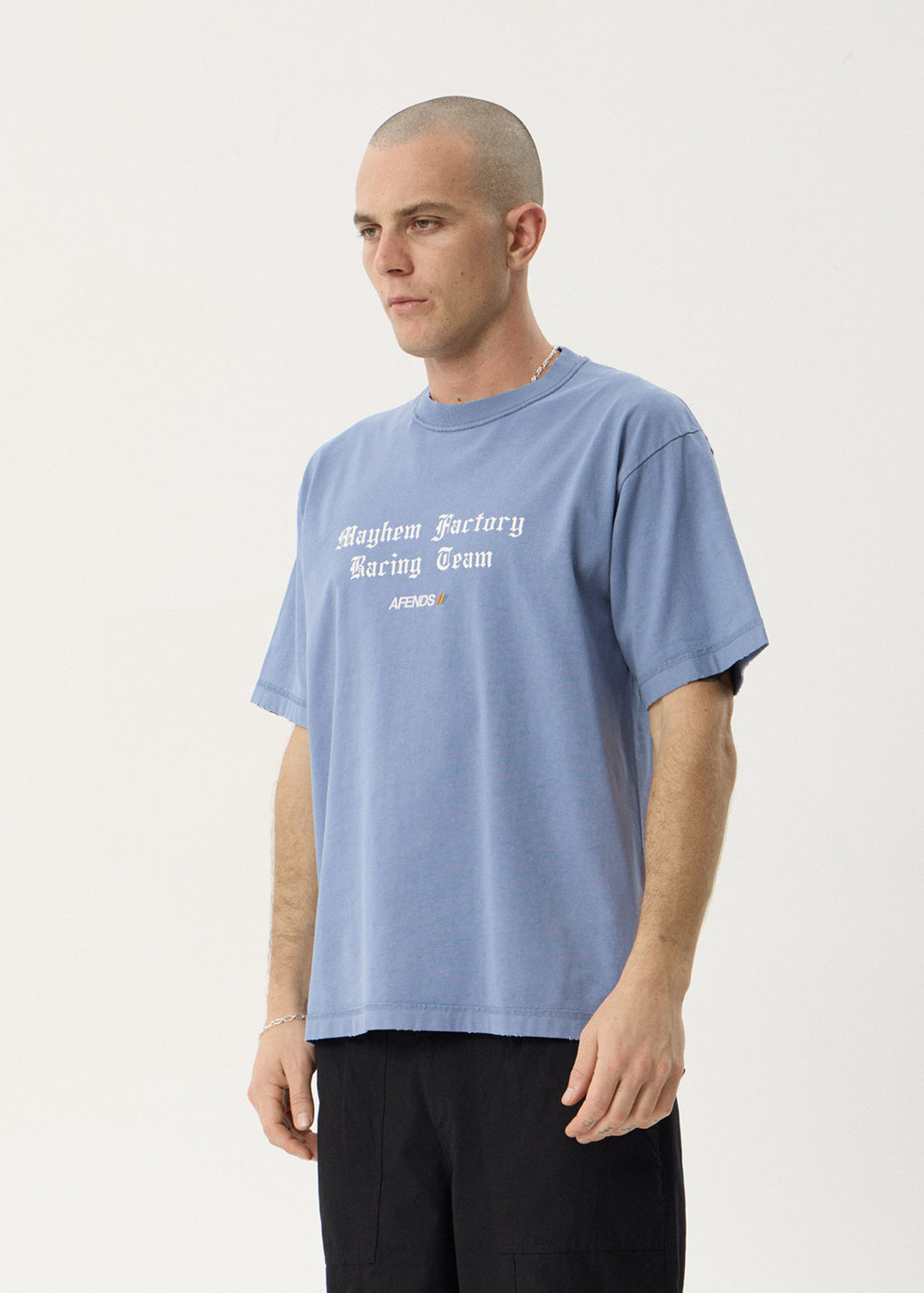 AFENDS Mens Mayhem - Heavyweight Boxy Tee - Washed Slate Blue