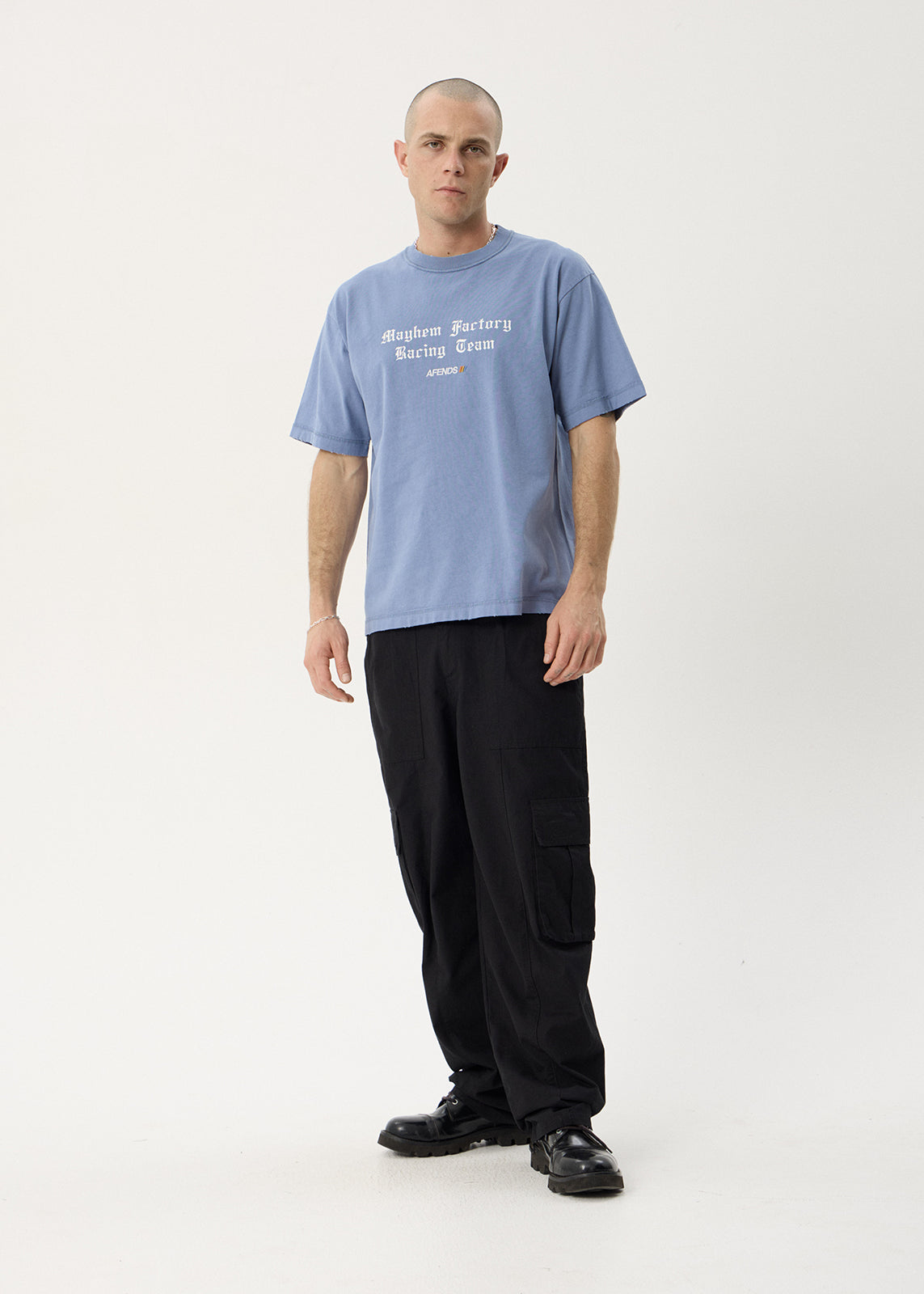 AFENDS Mens Mayhem - Heavyweight Boxy Tee - Washed Slate Blue