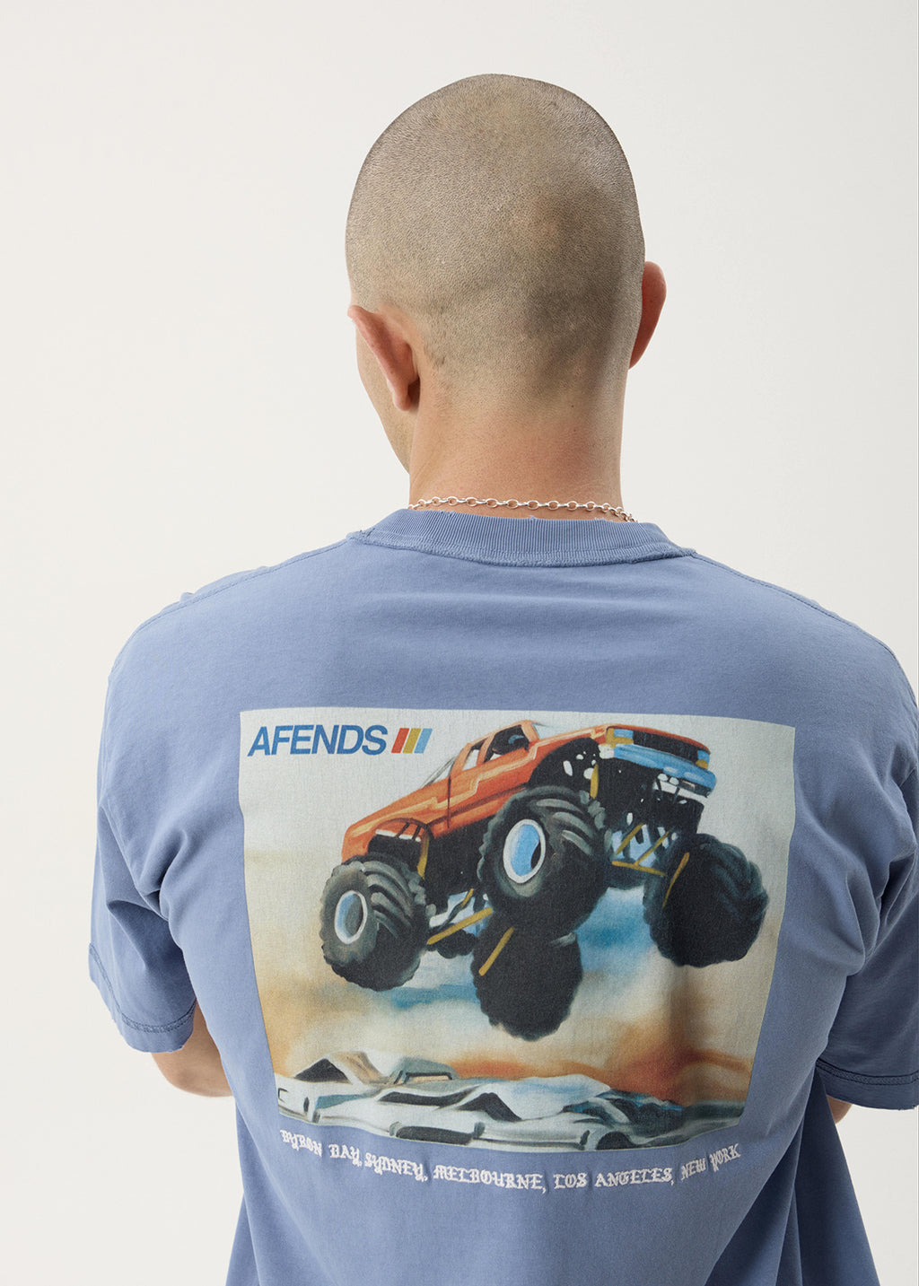 AFENDS Mens Mayhem - Heavyweight Boxy Tee - Washed Slate Blue