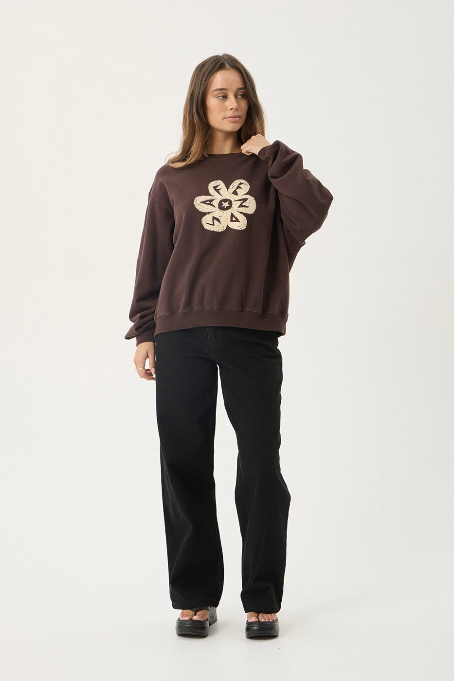 AFENDS Womens Raven - Crew Neck - Washed Coffee