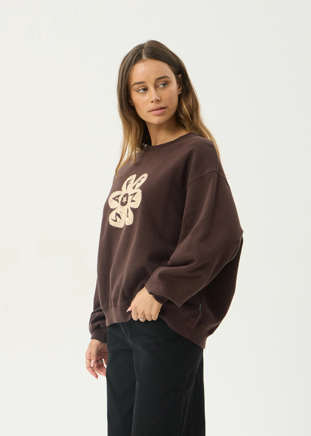 AFENDS Womens Raven - Crew Neck - Washed Coffee