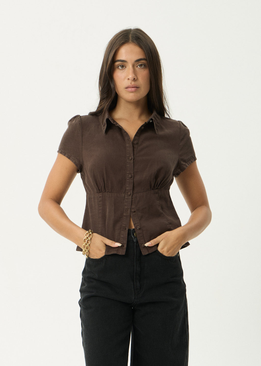 AFENDS Evie - Short Sleeve Shirt - Coffee