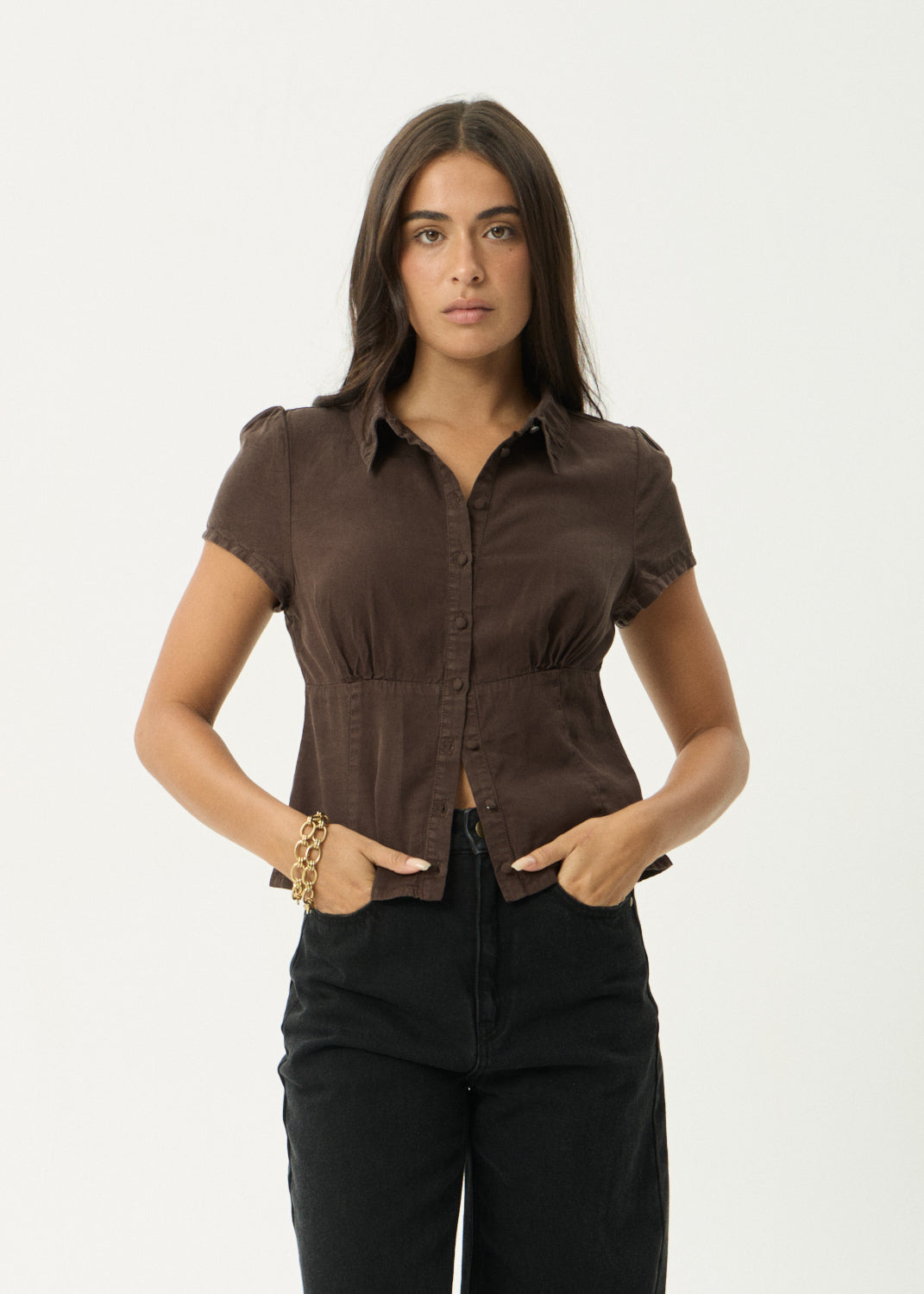 AFENDS Evie - Short Sleeve Shirt - Coffee