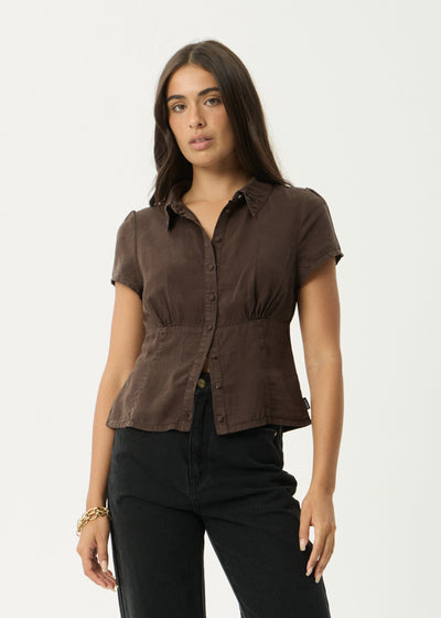 AFENDS Evie - Short Sleeve Shirt - Coffee