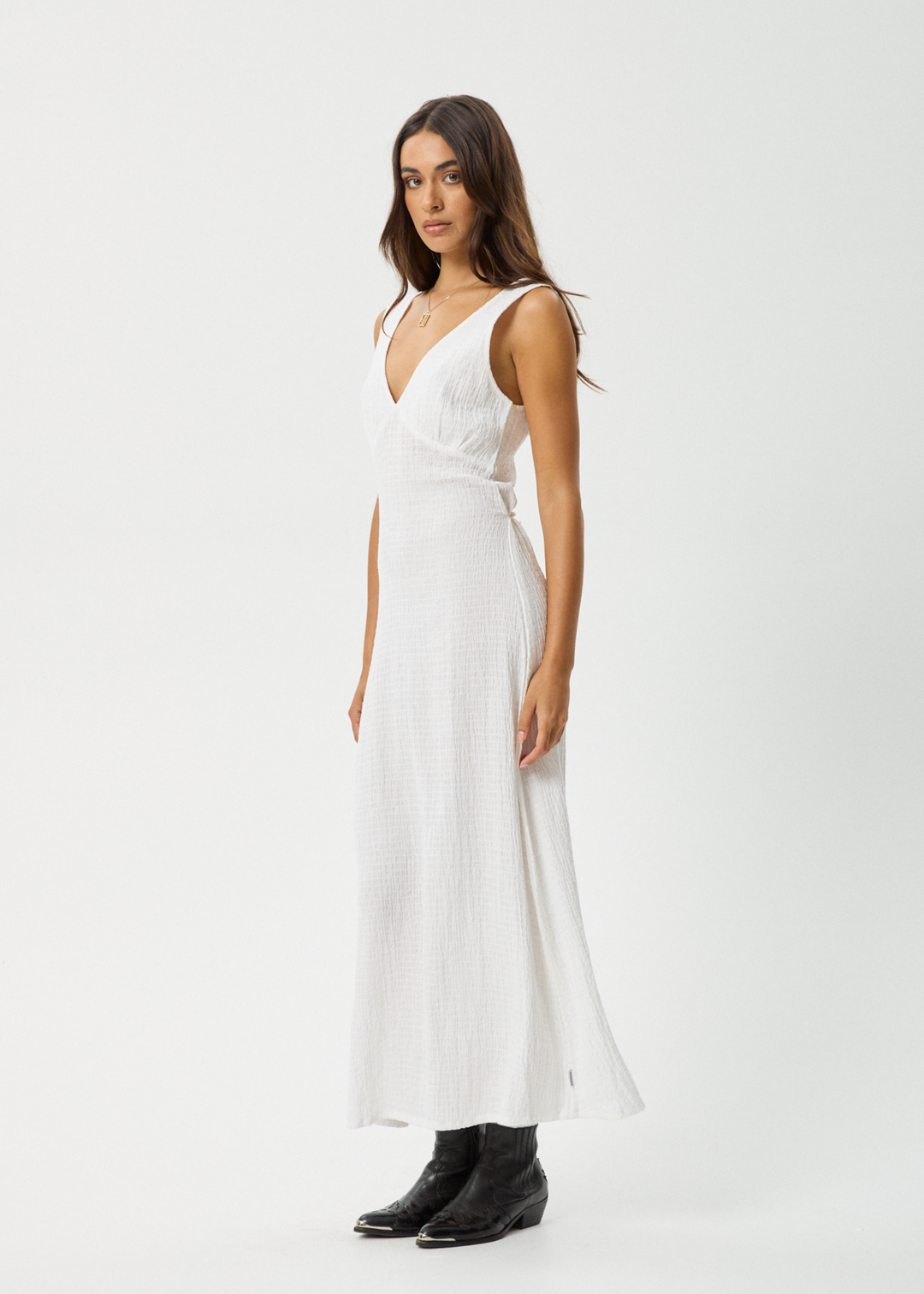 AFENDS Womens Focus - Seersucker Maxi Dress - White 