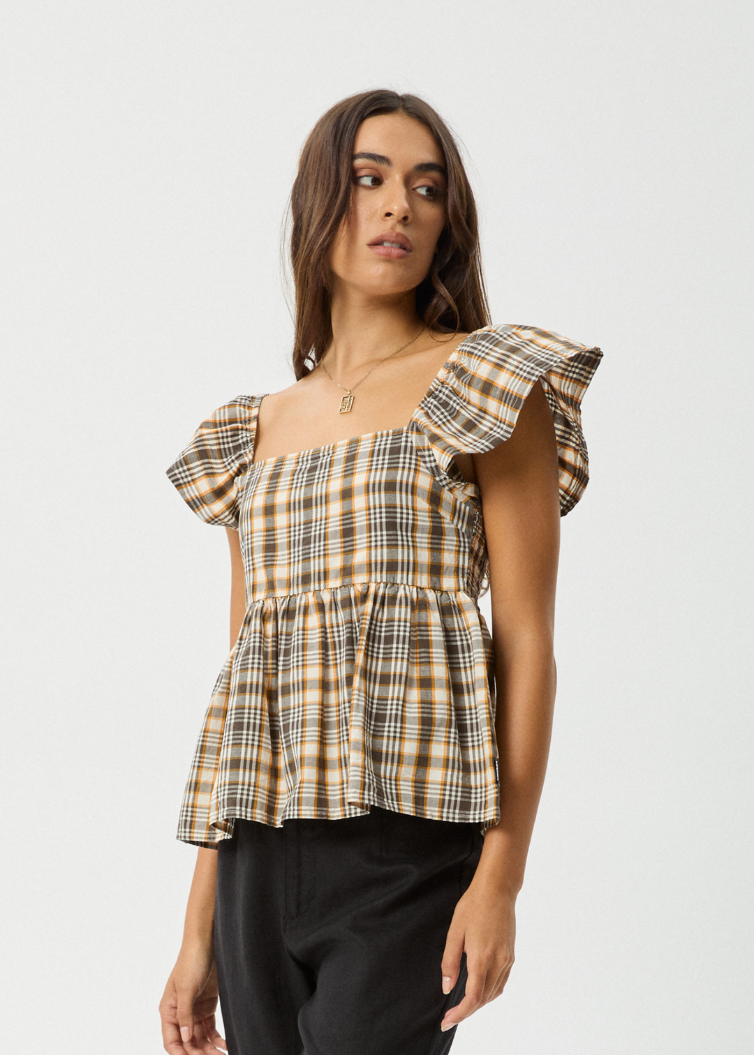 AFENDS Womens Check Out - Top - Moonbeam Check 