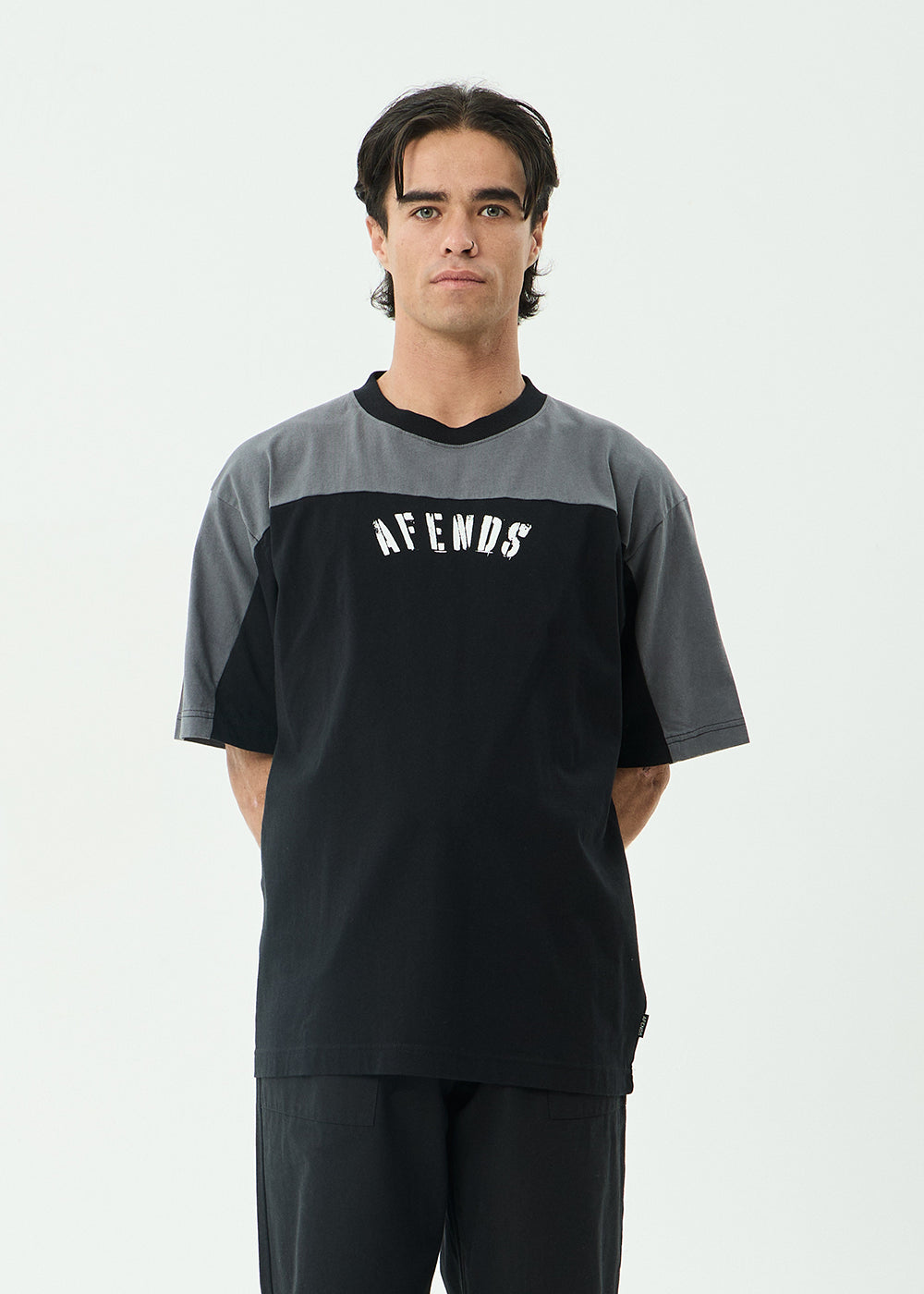AFENDS Mens Contingent - Boxy Vintage Tee - Black