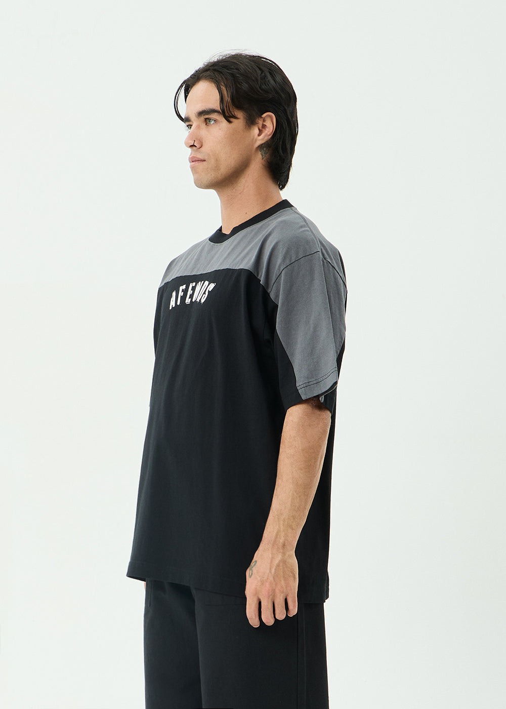 AFENDS Mens Contingent - Boxy Vintage Tee - Black