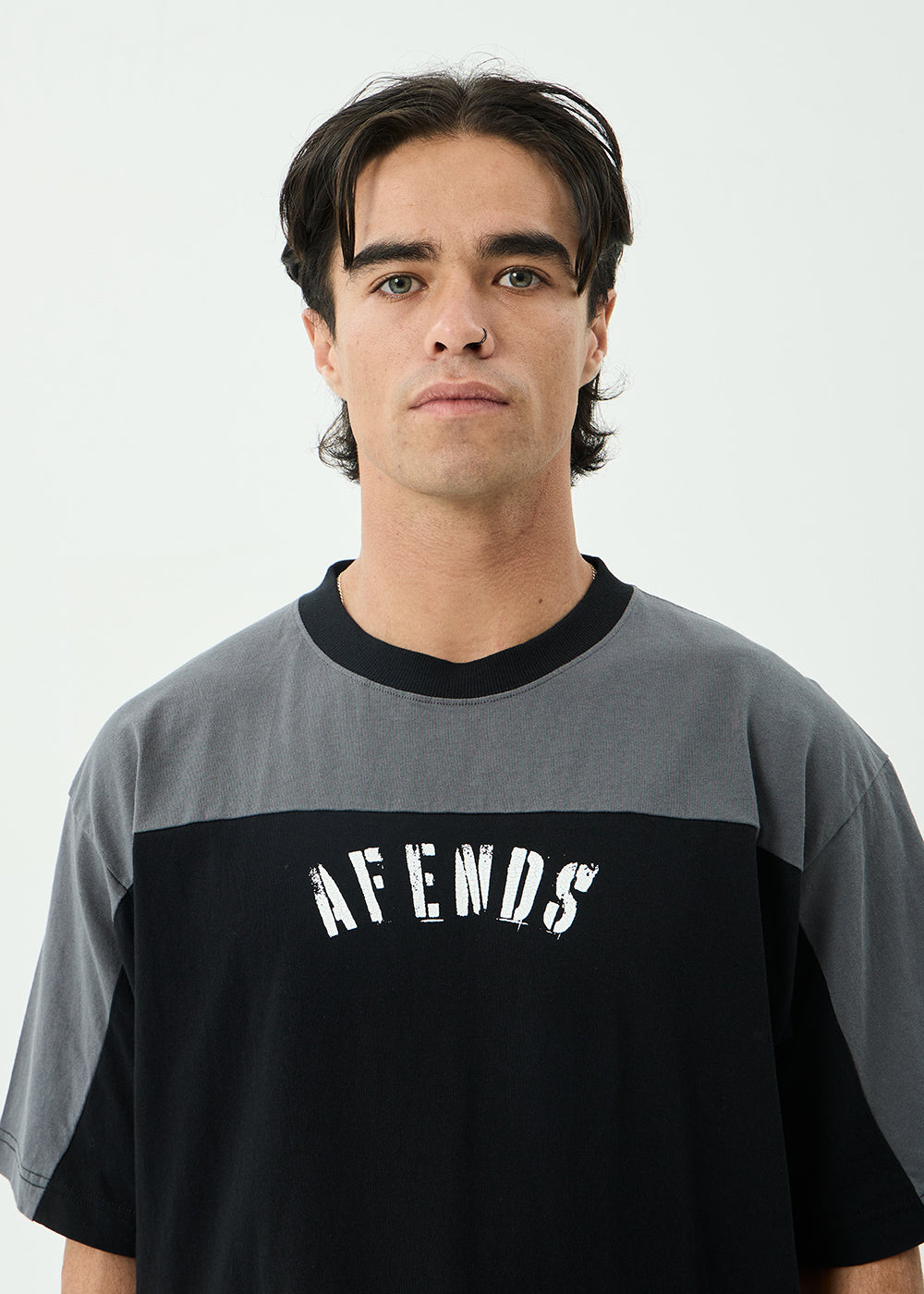 AFENDS Mens Contingent - Boxy Vintage Tee - Black