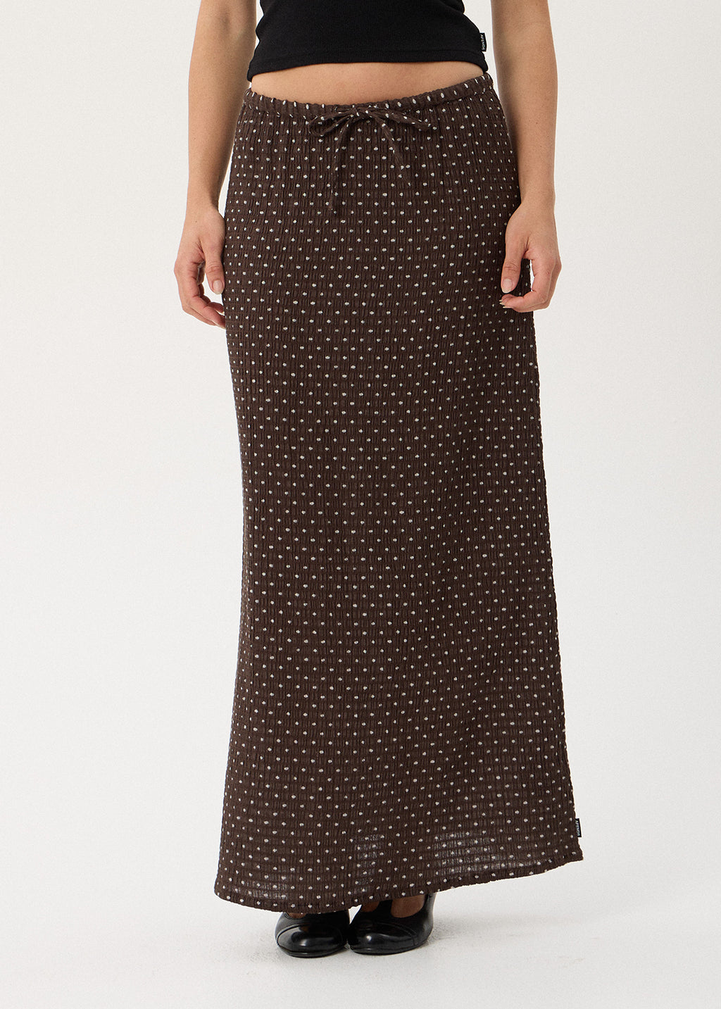 AFENDS Womens Frida - Seersucker Maxi Skirt - Coffee Polka Dot