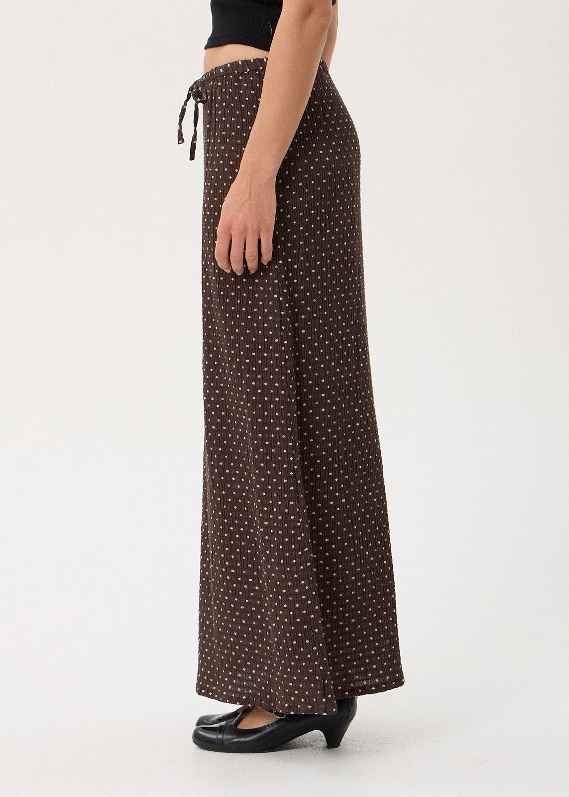 AFENDS Womens Frida - Seersucker Maxi Skirt - Coffee Polka Dot