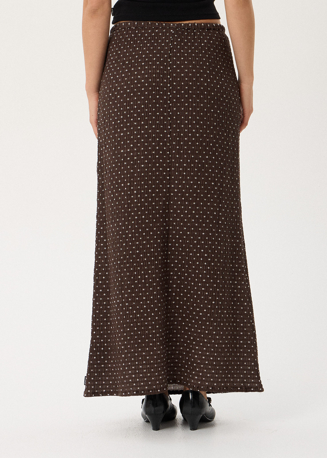 AFENDS Womens Frida - Seersucker Maxi Skirt - Coffee Polka Dot