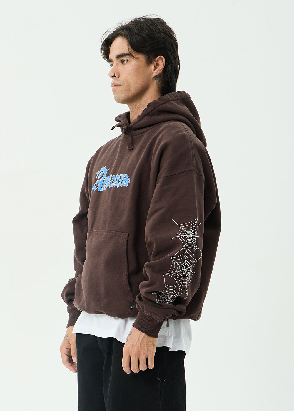 AFENDS Mens Labyrinth - Boxy Pull On Hood - Washed Coffee