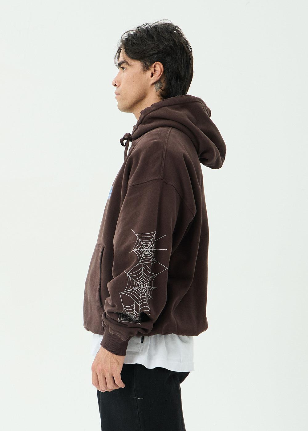 AFENDS Mens Labyrinth - Boxy Pull On Hood - Washed Coffee