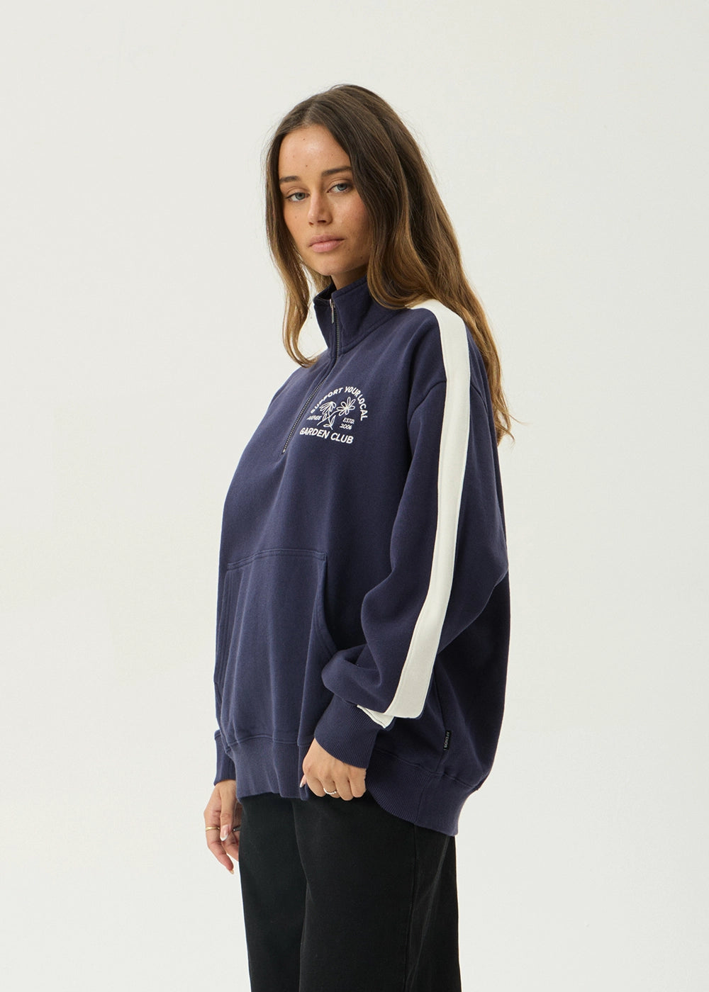 AFENDS Womens Community Garden - Quarter Zip Jumper - Washed Deep Sea