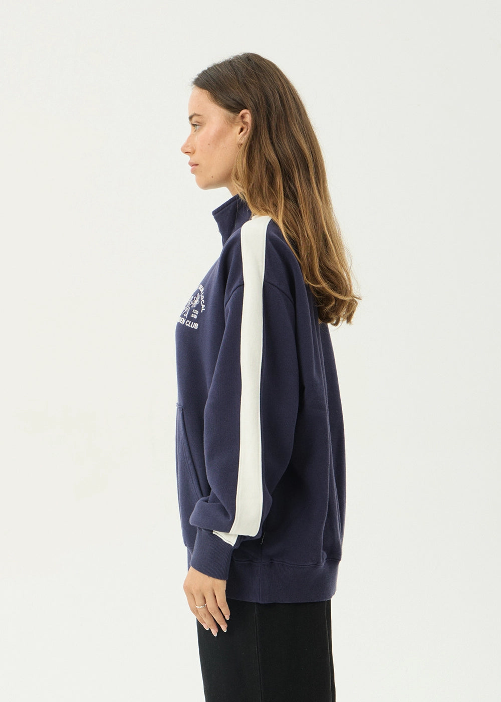 AFENDS Womens Community Garden - Quarter Zip Jumper - Washed Deep Sea