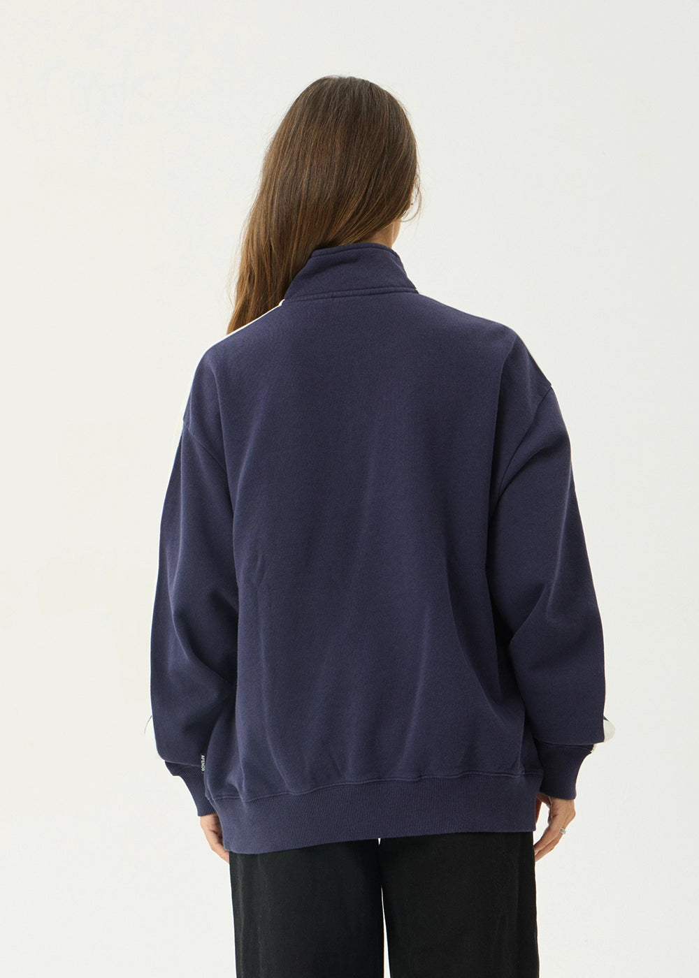 AFENDS Womens Community Garden - Quarter Zip Jumper - Washed Deep Sea