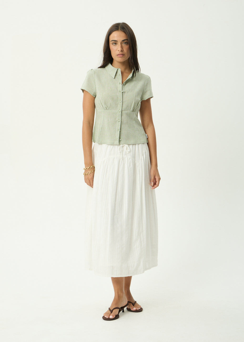AFENDS Evie - Short Sleeve Shirt - Sage Check