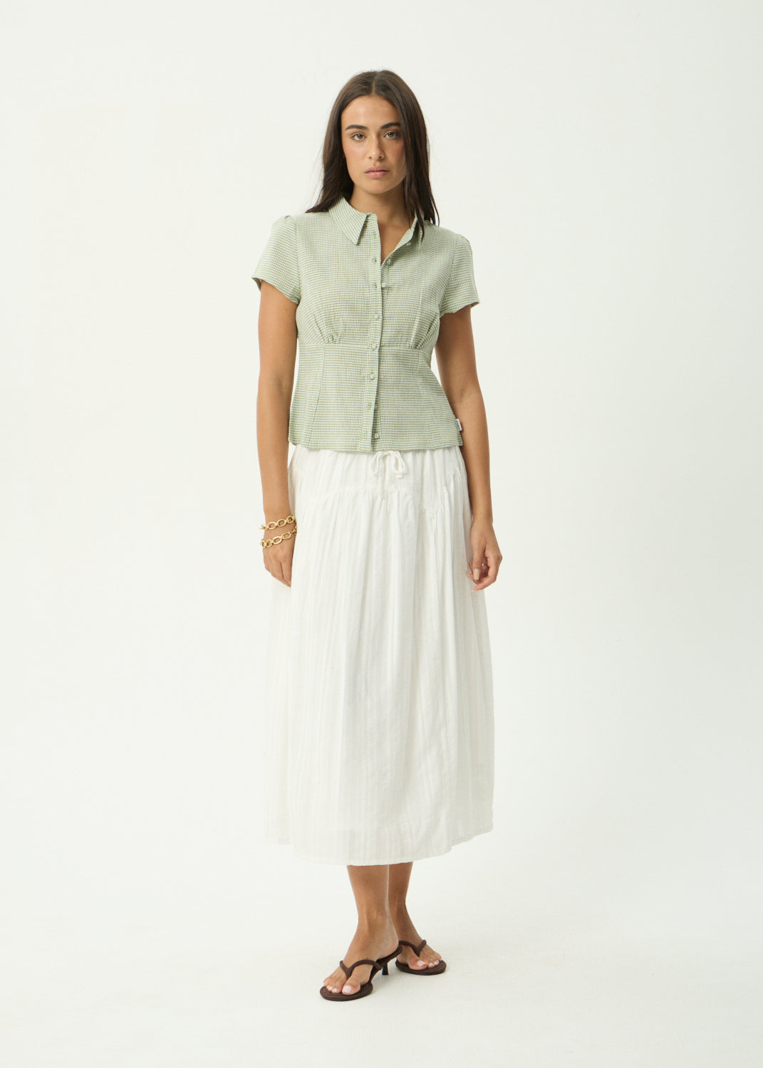 AFENDS Evie - Short Sleeve Shirt - Sage Check