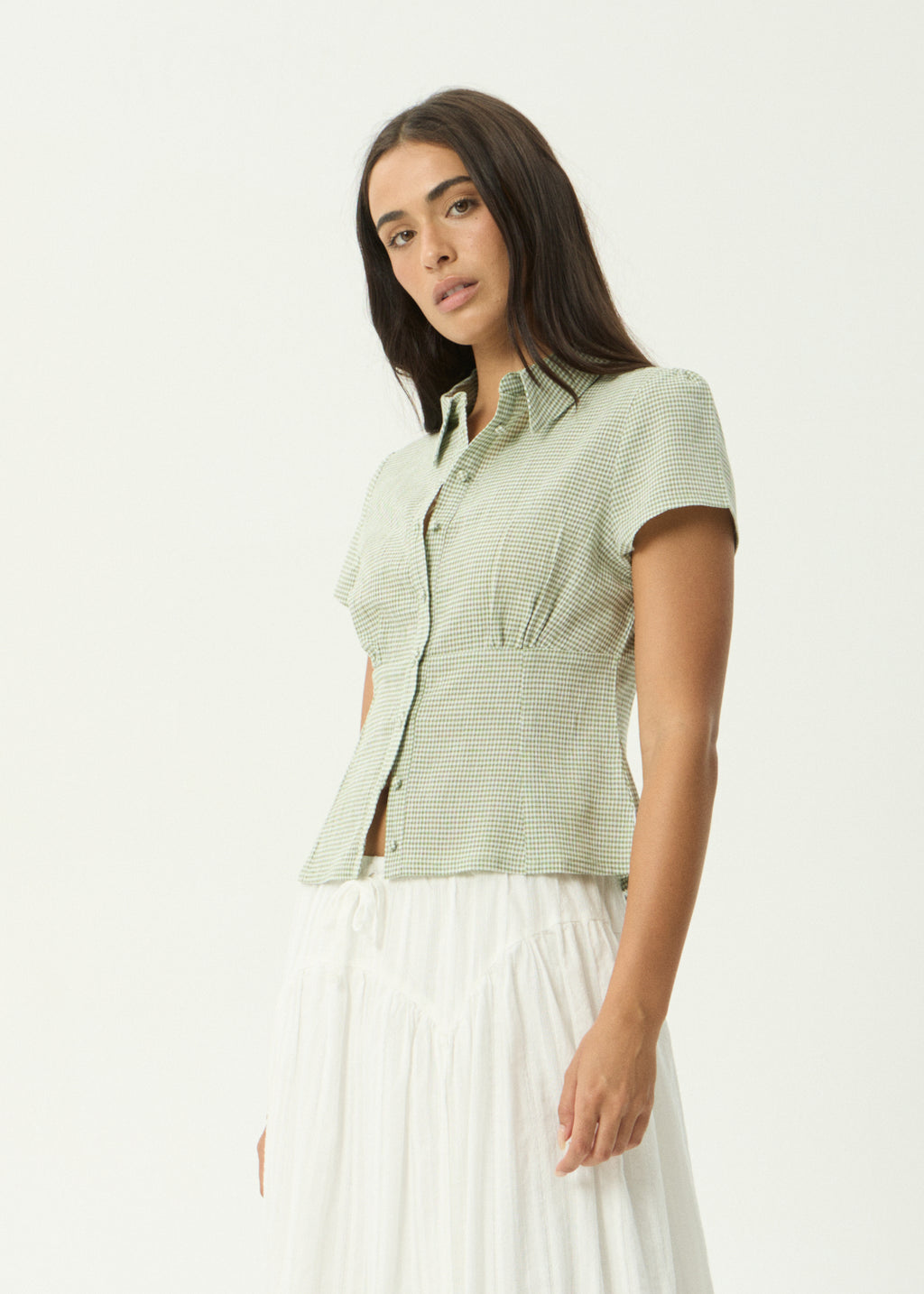 AFENDS Evie - Short Sleeve Shirt - Sage Check