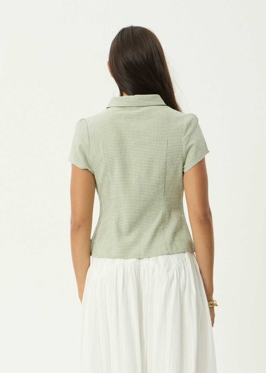 AFENDS Evie - Short Sleeve Shirt - Sage Check