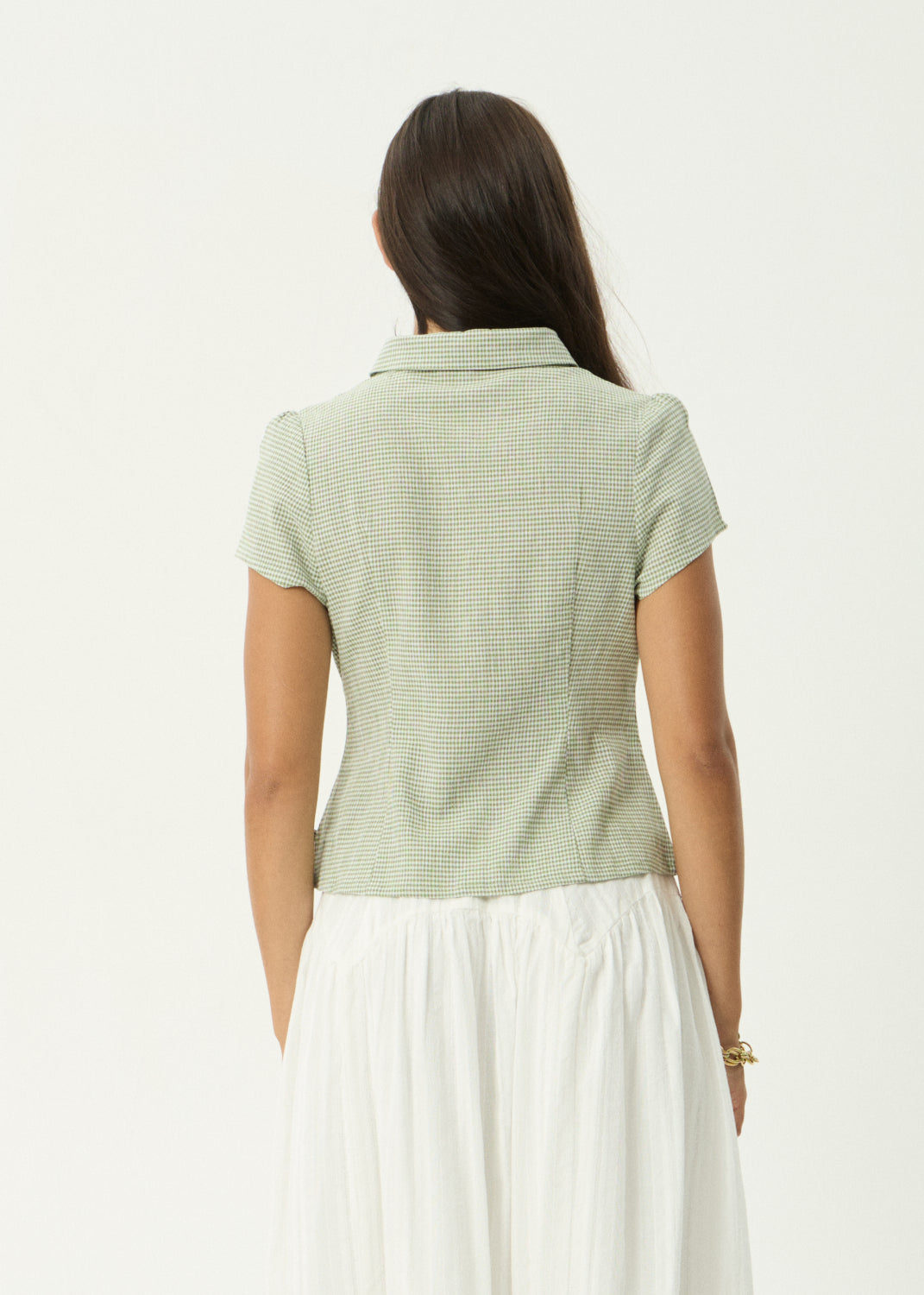 AFENDS Evie - Short Sleeve Shirt - Sage Check