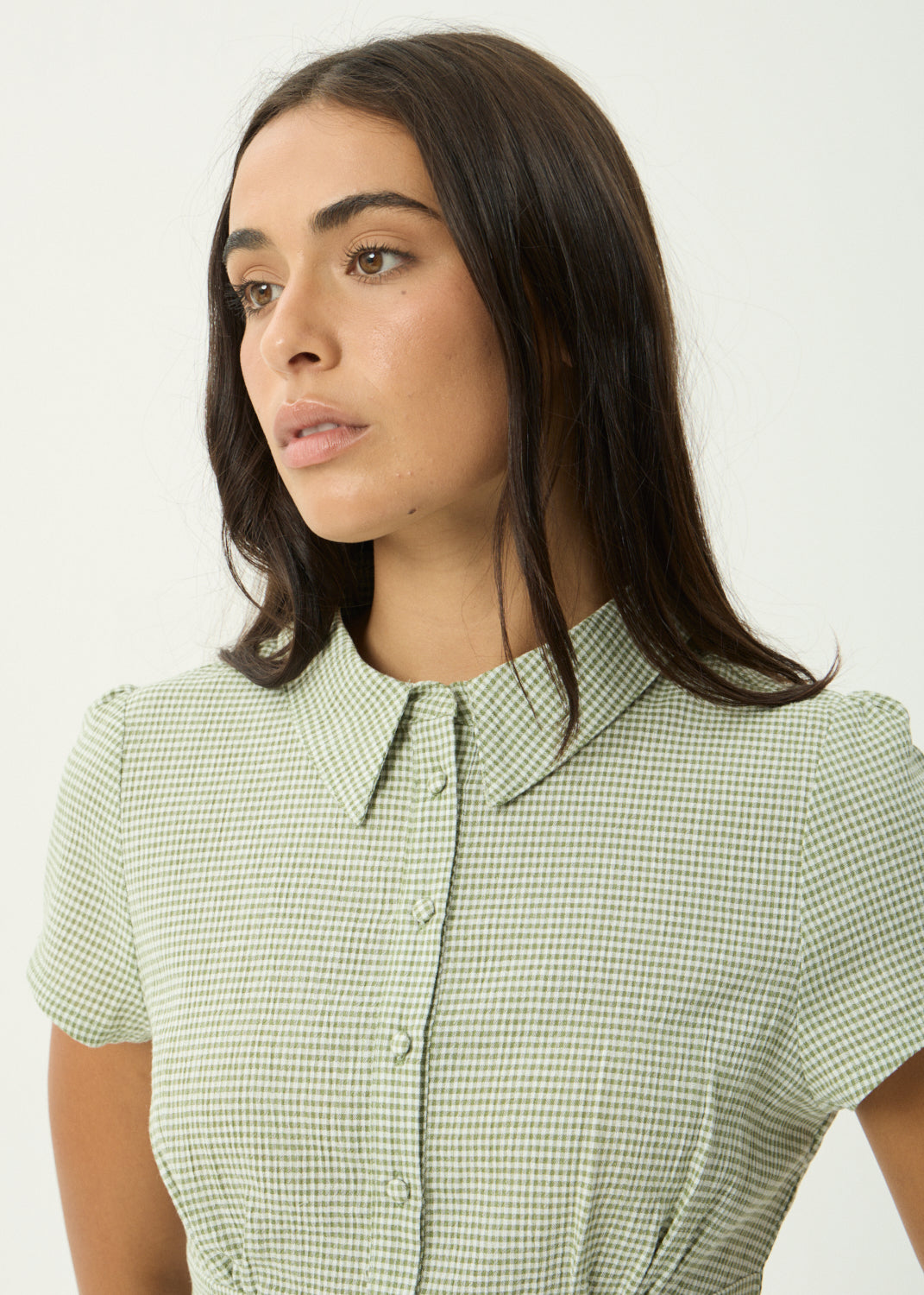 AFENDS Evie - Short Sleeve Shirt - Sage Check