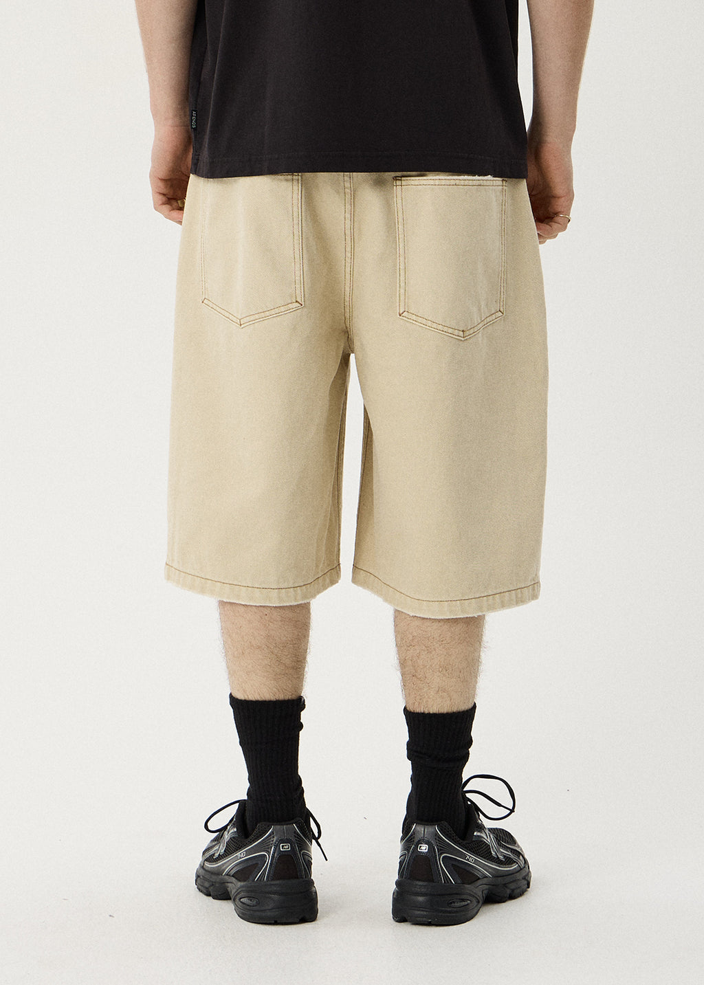 AFENDS Fast Forward - Denim Ultra Baggy Pleated Short 24" - Vintage Sand