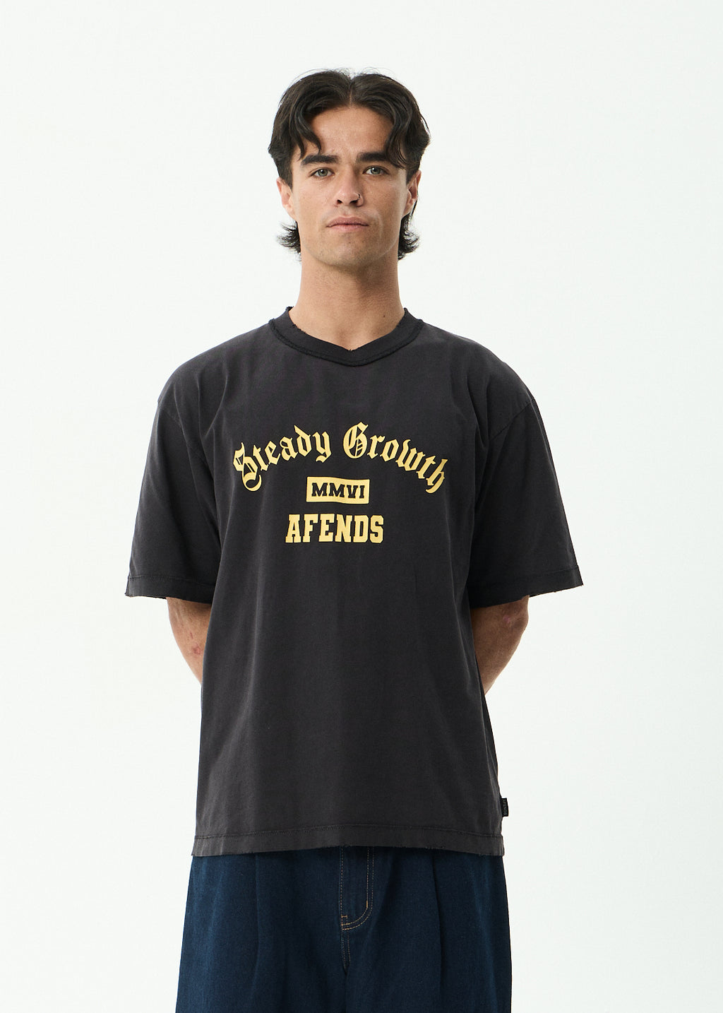 AFENDS Growth - Heavyweight Boxy Tee - Stone Black