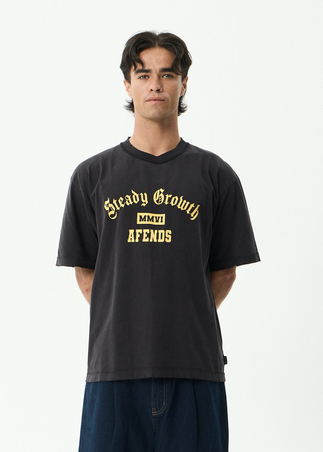 AFENDS Growth - Heavyweight Boxy Tee - Stone Black