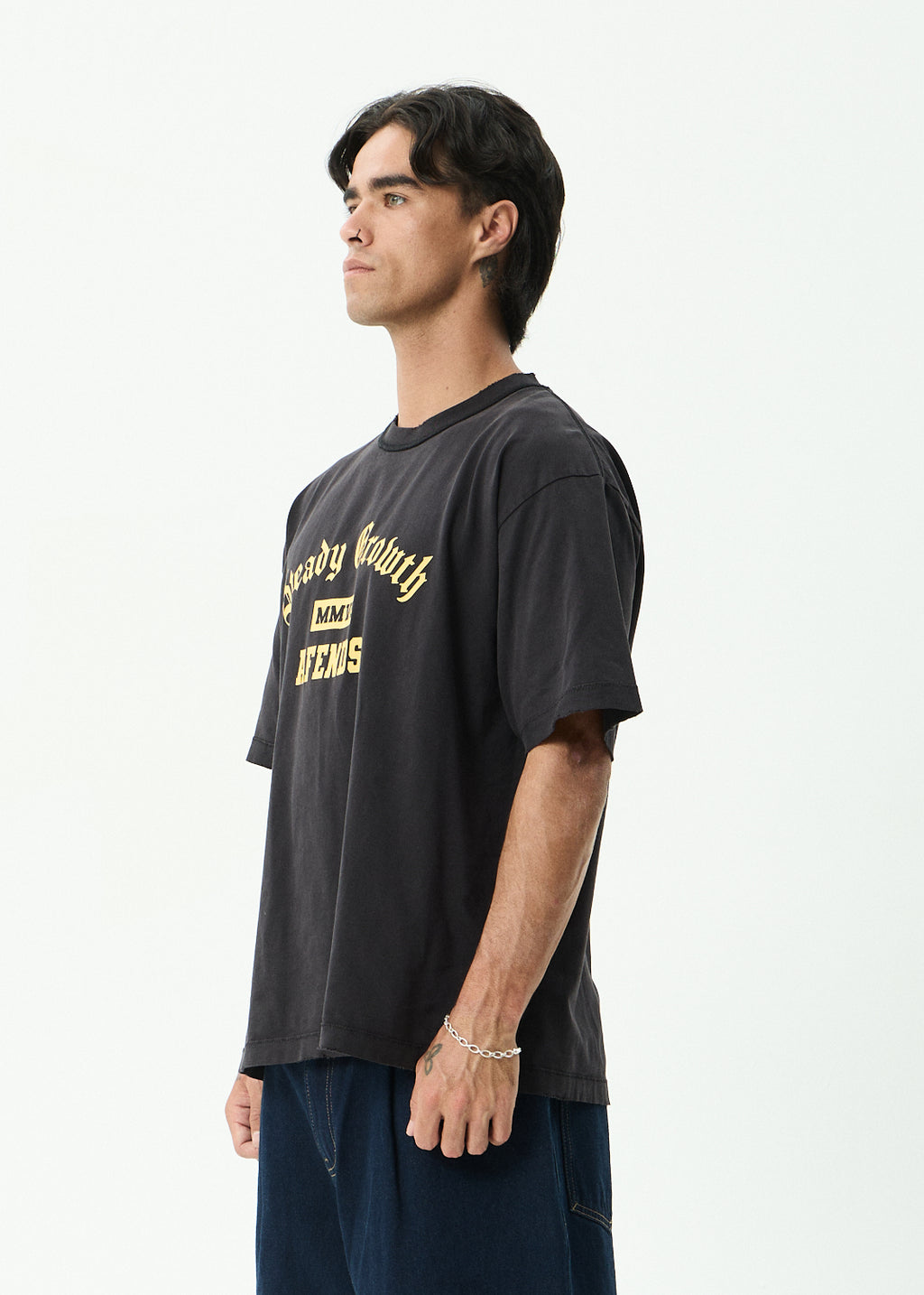 AFENDS Growth - Heavyweight Boxy Tee - Stone Black