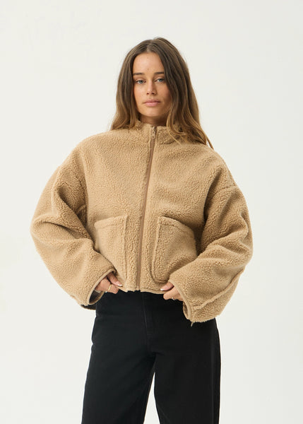 AFENDS Womens Berlin - Reversible Polar Fleece Jacket - Almond Check