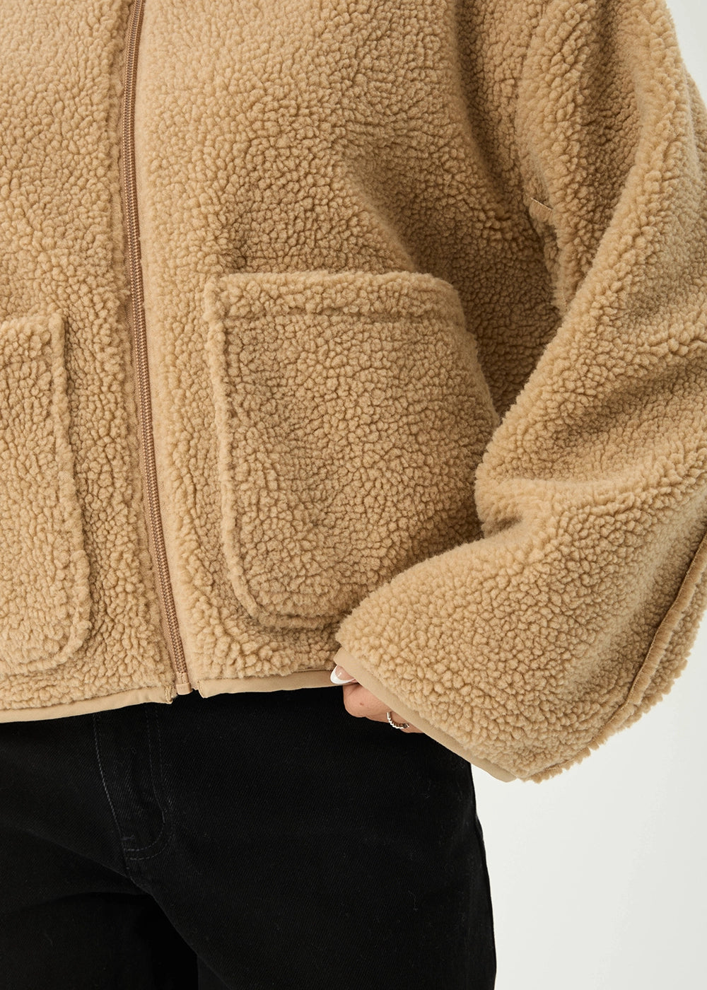 AFENDS Womens Berlin - Reversible Polar Fleece Jacket - Almond Check